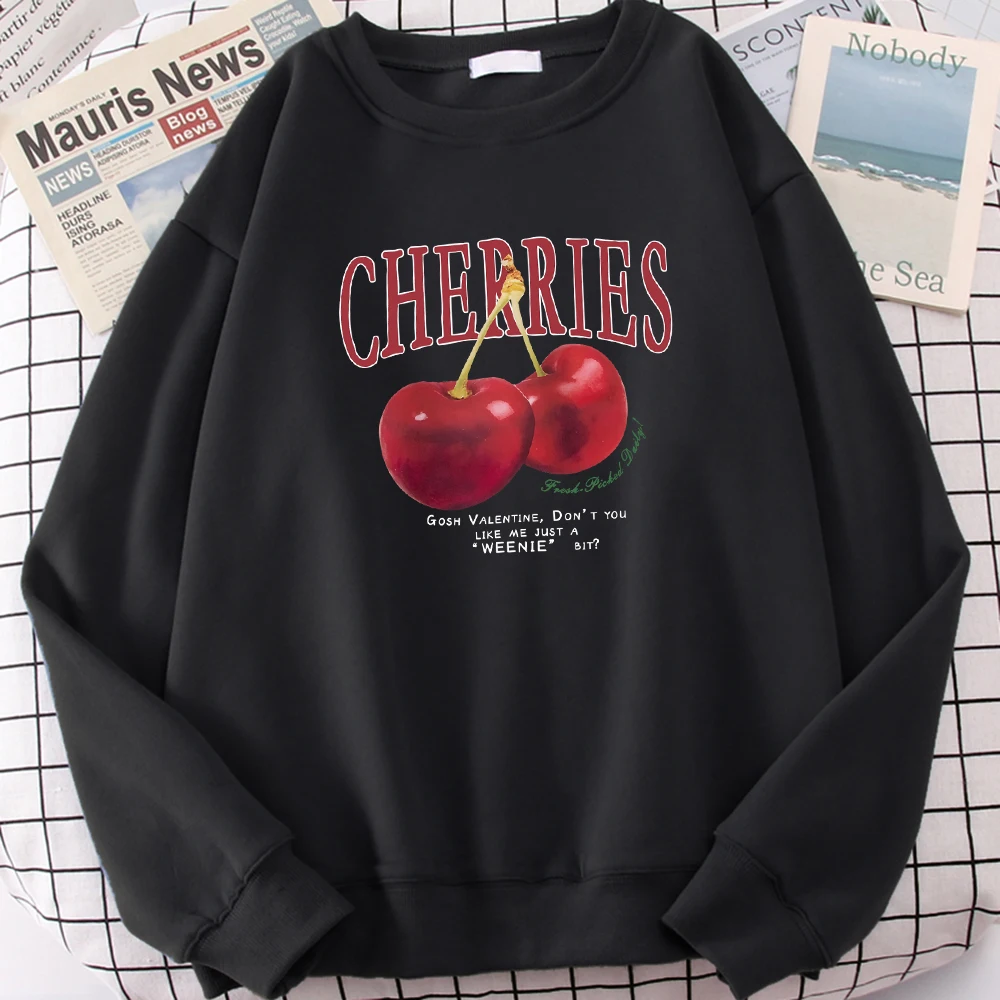 Cherry And Letter Pattern Pattern Women Sweatshirt Harajuku Fleece Pullovers All-Match Hip Hop Sweatshirts Comfortable Tracksuit