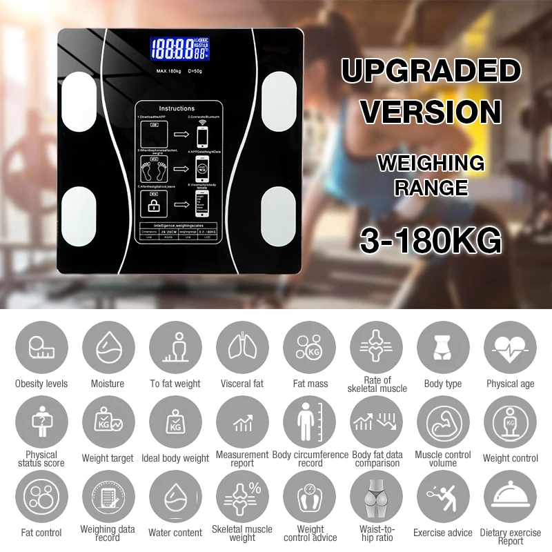 Body Fat Scale Smart Wireless Digital Bathroom Weight Scale Body Composition Analyzer With Smartphone App Bluetooth GUANYAO