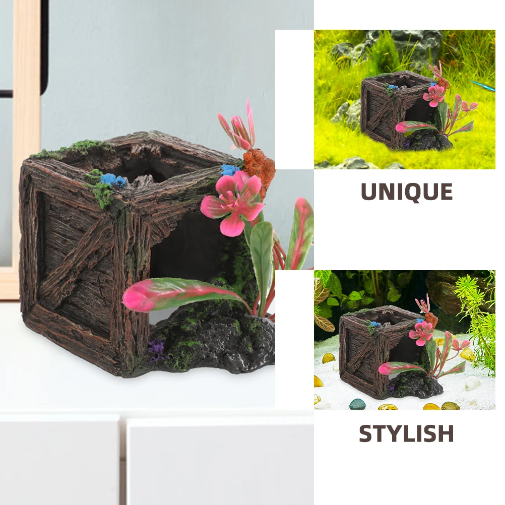 

Imitation Wooden Box Wine Ornaments Resin Fish Tank Accessories Small Size Aquarium Cave Hideouts Fish Shrimp Shelter Home Decor