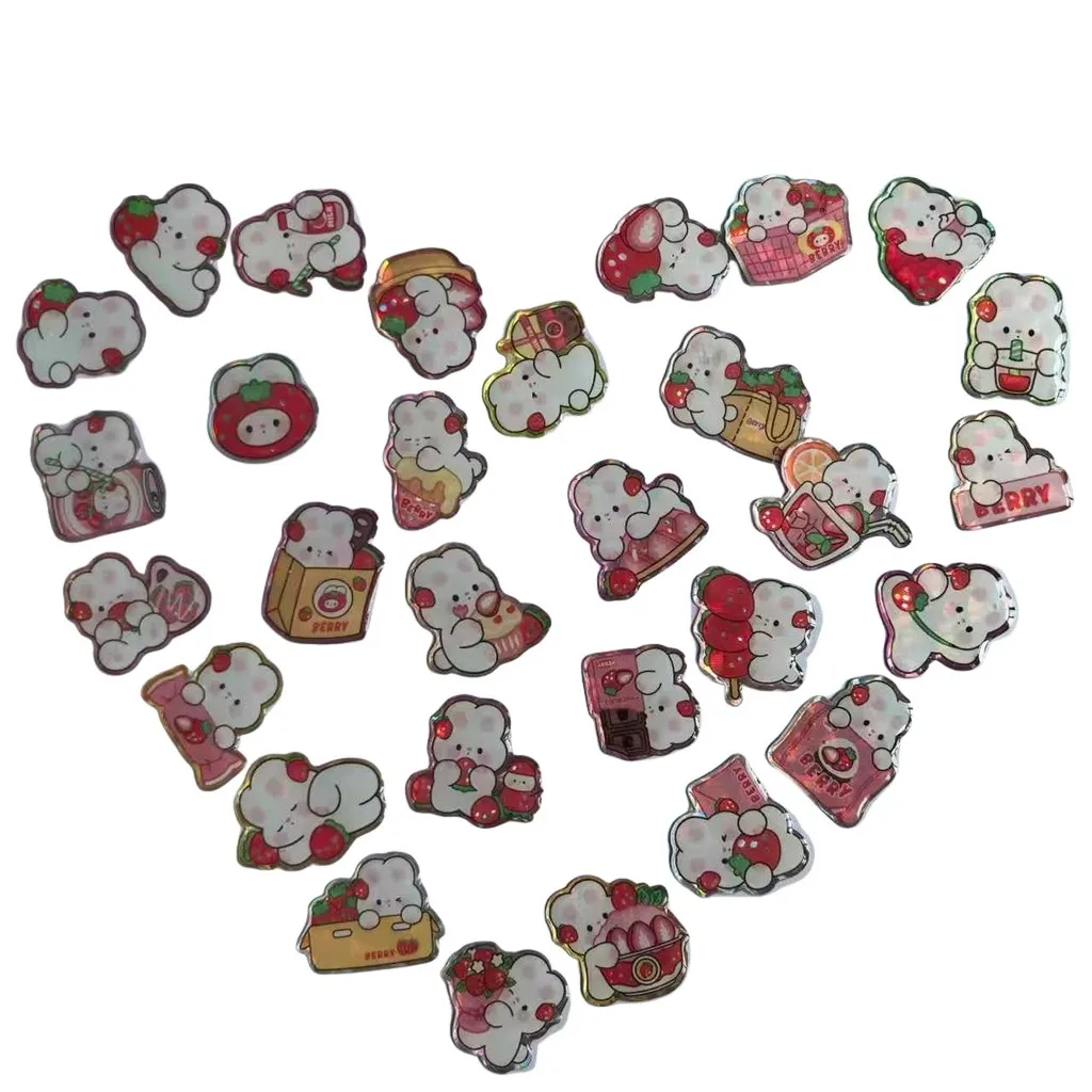 30 Pcs Adorable Epoxy Strawberry Stickers - 3D Cute Character for DIY Scrapbooks & Gift Wrapping RecordingYourLife Store