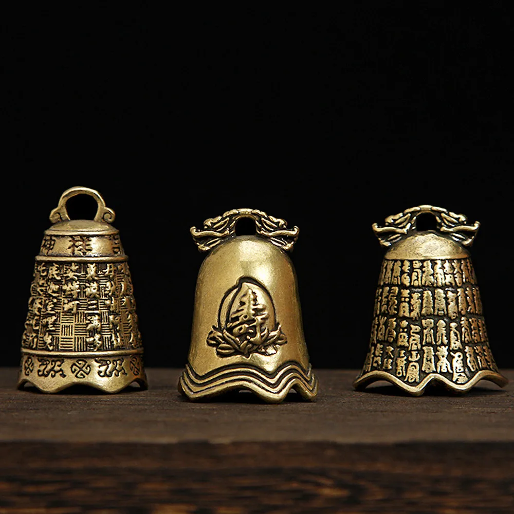 Brass Bell Vintage Crafts Carving Auspicious Character Animals Relief Lucky Blessing Ornament Feng Shui Home Decoration Gifts