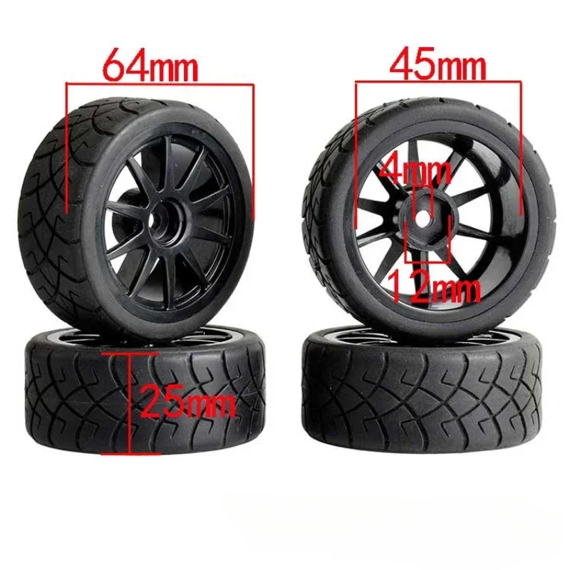 4pcs RC Car Rubber Tires & Wheels Rims 12mm Hex Hub for WLtoys 144001 and 1/18 1/16 1/10 Car Tyre