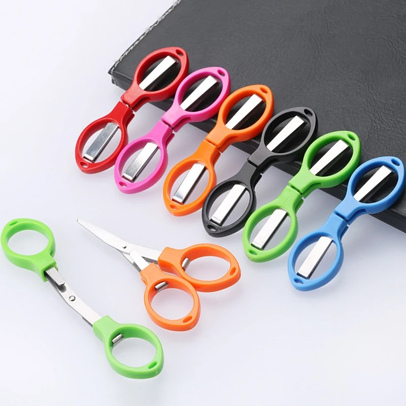 Multifunções Handle Scissors plástico para crianças, aço inoxidável, papelaria do estudante, artesanato artesanal, ferramenta DIY, 8 palavras dobre, 12pcs