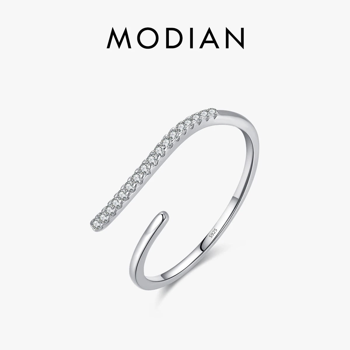 MODIAN Minimalizm 925 Sterling Silver Line Thin CZ Opening Size Finger Ring Classic Luxury Stackable Jewelry For Women Gifts