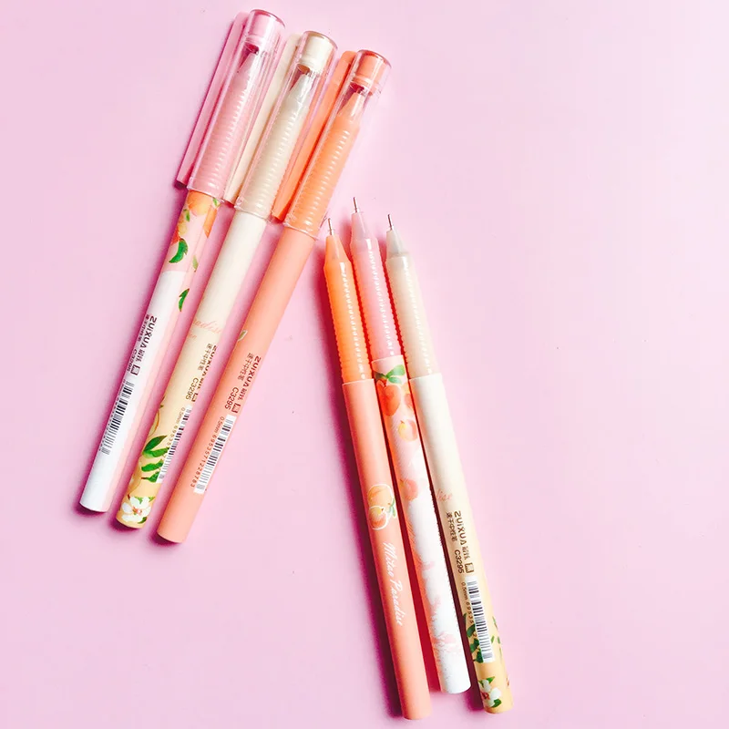 3 PCs Kawaii Fruit Gel pen Stationary Cute Peach Pens School supplies Full Needle Pens for writing Cute Things School items image 5
