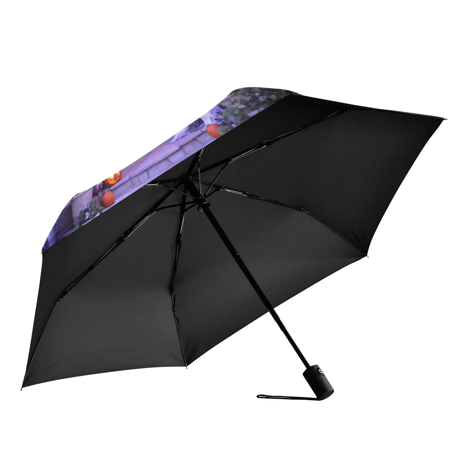 New Three Folding Umbrella Rain Women Halloween Design Sun Protection Anti-UV Fully Automatic Umbrella Parasol Sunshade 6 Ribs