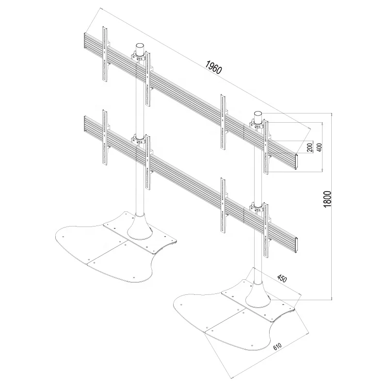 

2X2 Quad Screen Floor Stand Freestanding for 32 inch to 65 inch TV Fixed Arm Bracket