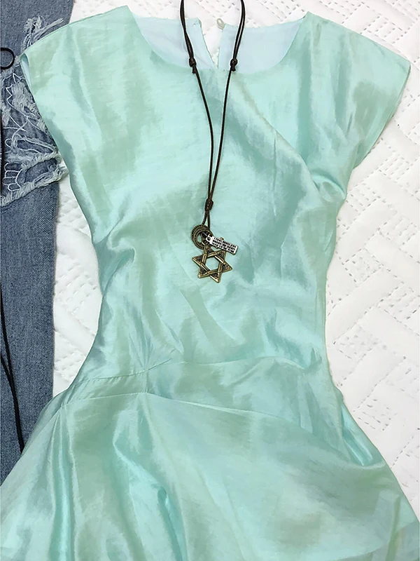 Original n Lake Blue Svel Dr Women's Summer Vintage ort Skirt Asymmetrical Waist Cinched A-Line Dr