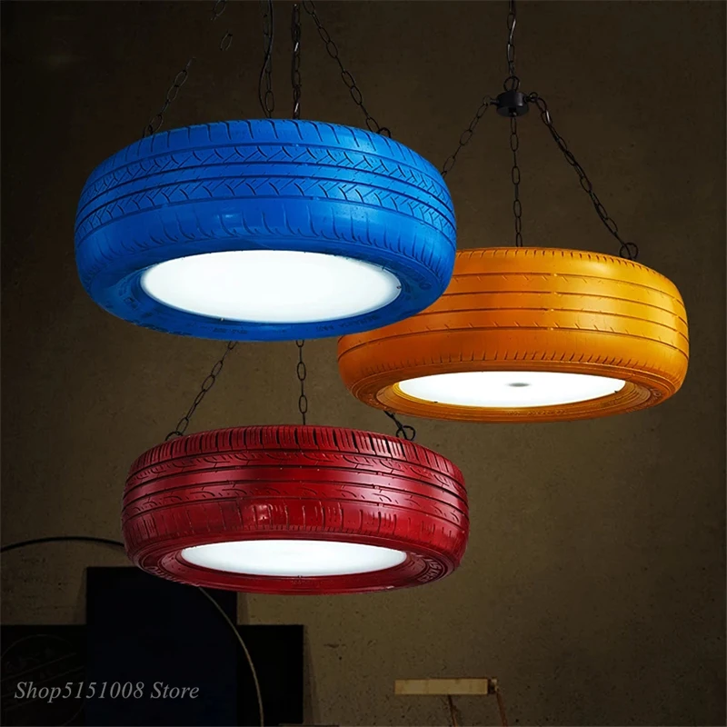 Industrial Led Pendant Lights Rubber Tire Lamp Retro Iluminaria loft Pendant Lamp Bar Clothing Shop Kitchen Circle Light Fixture