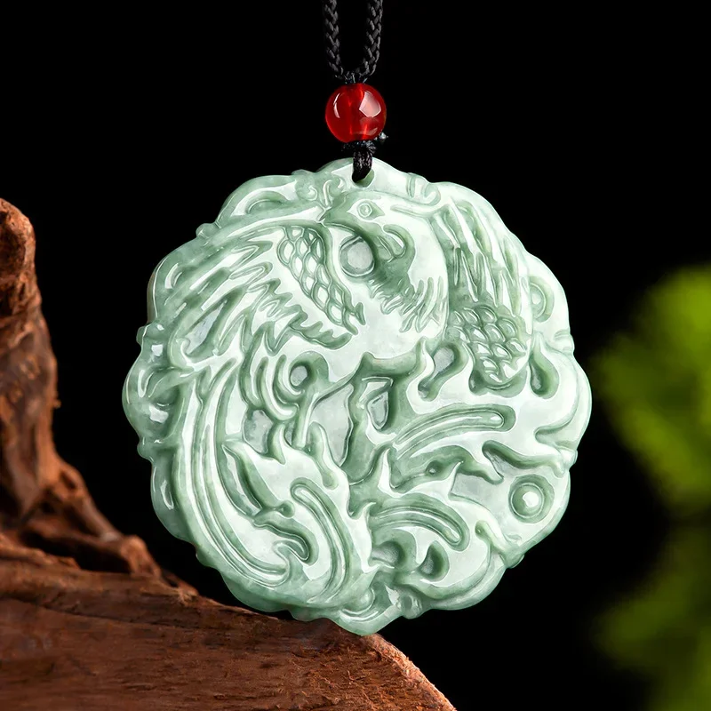 

Burmese Jade Phoenix Pendant Natural Man Green Necklace Gemstones Charms Gifts for Women Men Talismans Jadeite Gemstone Carved