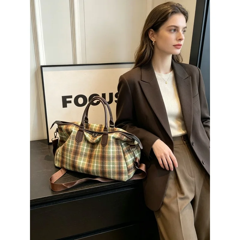 

1pcs Women Oxford Cloth Retro Plaid Travel Bag Large Capacity Handbag Crossbody Gym Sports Duffel Bag
