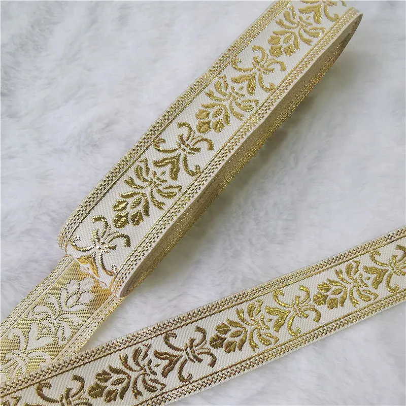 7 Meters 1 Inch 25mm Gold Color Silver Color Vintage Ethnic Embroidery Ribbon Boho Lace Trim DIY Clothes Bag Embroidered Fabric