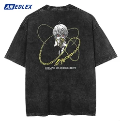 2023 Summer Cotton Loose Washed Tops Tees Anime Print T-Shirt Men Streetwear Vintage Black T Shirt Harajuku Oversized T Shirt