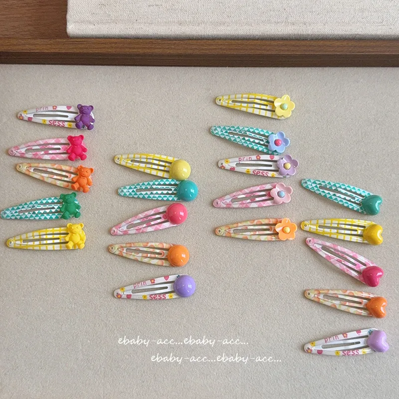 BB Hair Clips 5 Pieces Girls Colorful Plastic Printed Dot Heart Flower Side Bangs Hair Accessories for Kids Daily Party Home
