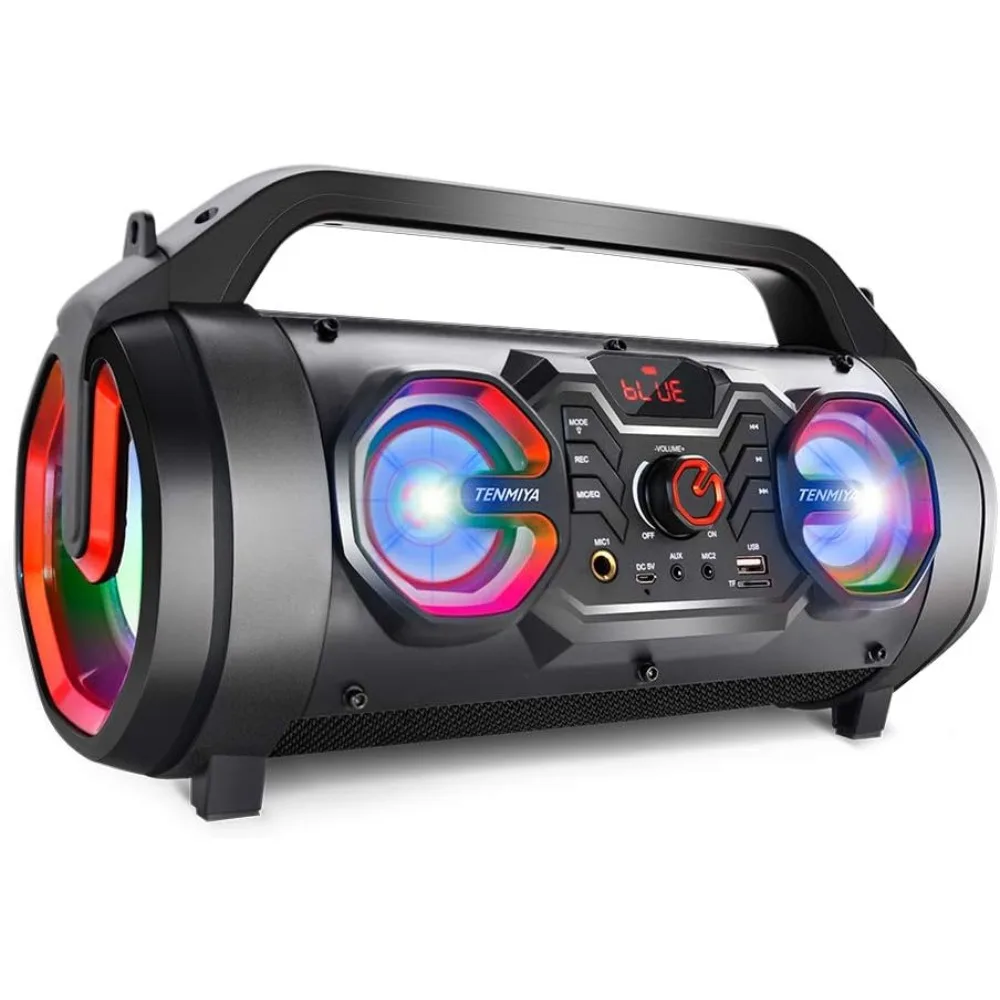 

Bluetooth Speaker with Subwoofer, Wireless Speakers with Booming Bass, FM Radio, RGB Lights, EQ, Stereo Sound, 10H Playtime