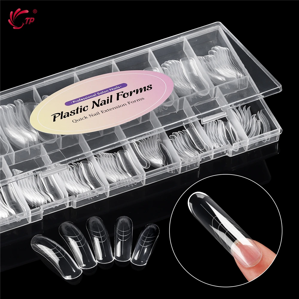 TP 150Pcs Long Curved Coffin Nail Forms Clear Nail Mold for Poly Nail Gel Acrylic Extension Full Cover Dual Forms for Beginners image 2