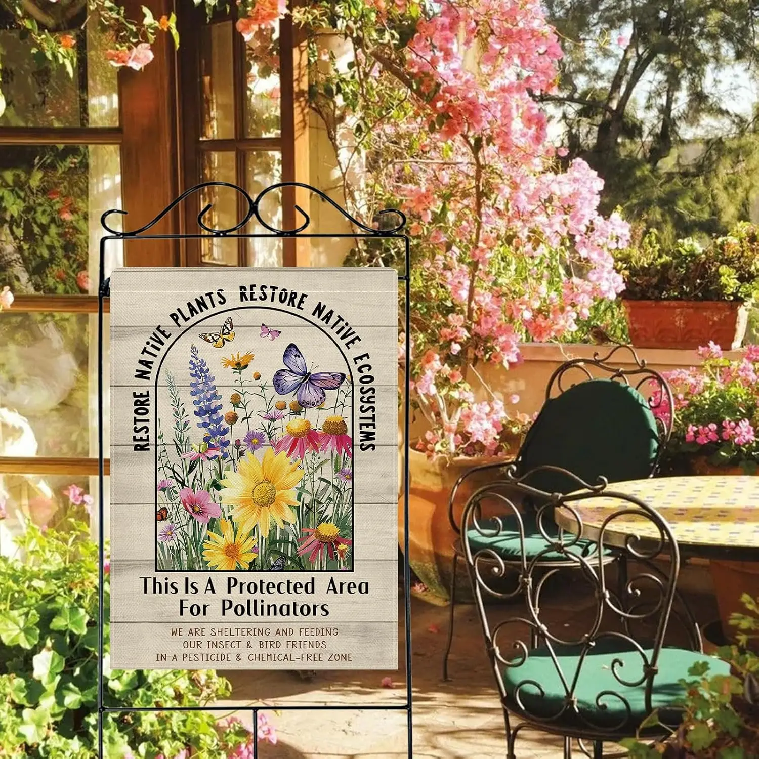 Dyrenson Restore Native Plants Wildflower 28 x 40 House Flag Double Sided, Floral Butterfly Pollinator Garden Yard Decoratio EEZ