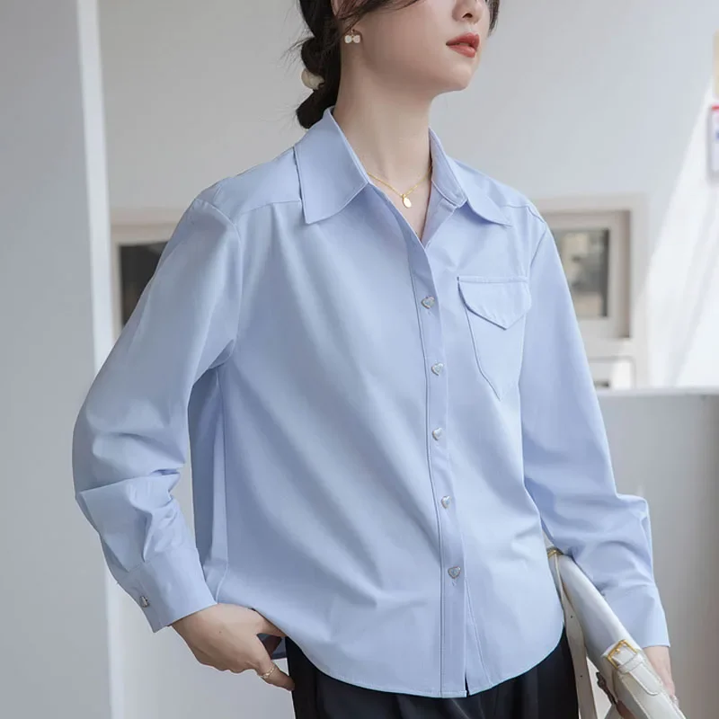 Fashion Autumn Office Lady Long Sleeve Turn Down Collar Women Shirt White Chiffon Shirt Blouse Women Tops Blusas Para Mujer A644