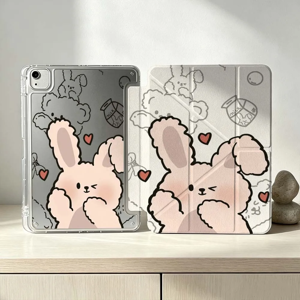 

Cute Heart Bunny Pattern For iPad Pro Air mini 6 5 4 3 2 1 11th 10th 6th 5th M5 M4 M3 M2 9gen Foldable 3Y Tablet Case Soft