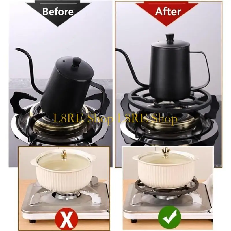 L8RE Iron Stove Holder 18.2cm Black Wok Rack Secure Pots and Pans Support Cookware Support Round Base for Gas Cooktops