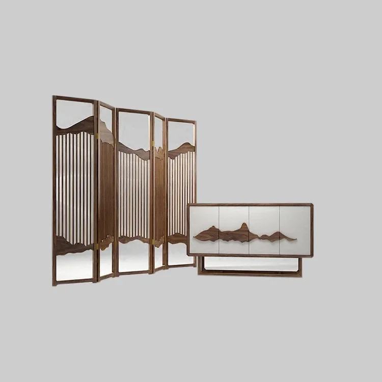 New Chinese-style solid wood screen partition folding screen living room foldable mobile entrance free shipping tea house club