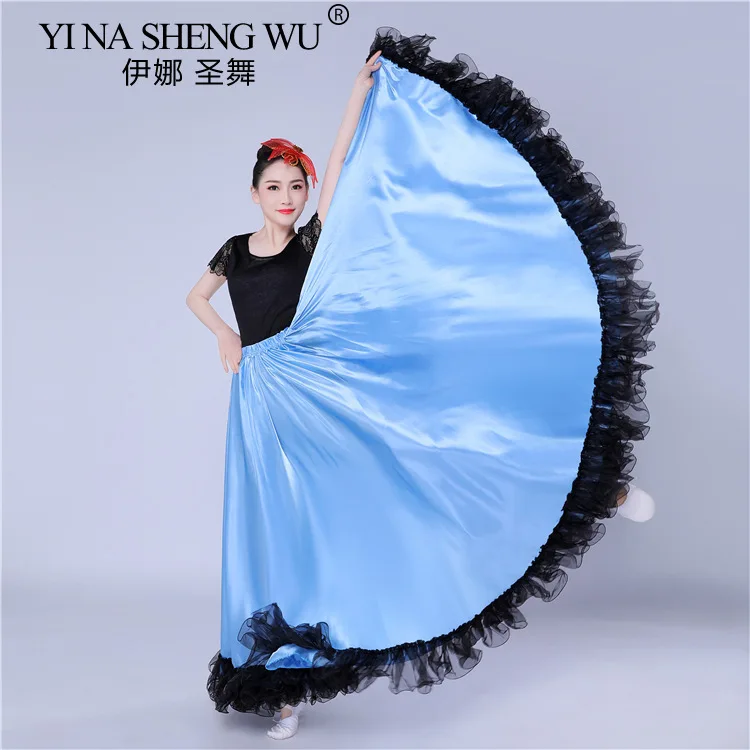 2025 New Blue Gypsy Woman Spanish Paso Doble Flamenco Skirt Smooth Big Swing Carnival Party Ballroom Belly Dance Costumes
