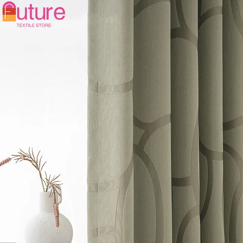 Grey Chenille Jacquard Thickened Blackout Curtains for Bedroom Living Room Customized Finished French Window Balcony