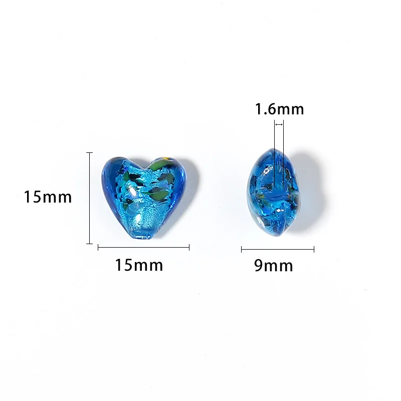 5pcs/lot Heart Shape Lampwork Beads Inner Plated Silver Color Glass Beads Loose Spacer Bead For DIY Jewelry Making Necklace