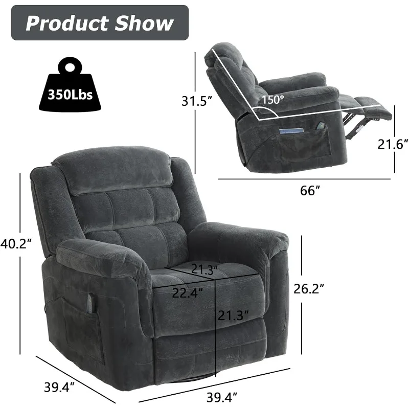 Swivel Rocker Recliner Chair with Massage and Heat, Manual Rocker Recliner Chair With Massage Vibrating for Living Room