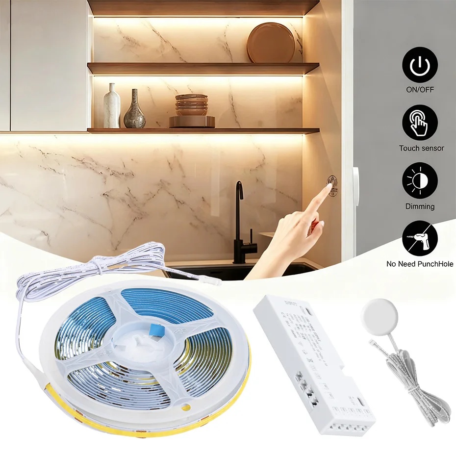 

Светодиодная лента COB 12 В под лампой для шкафа ЕС, Австралии, США, Великобритании, диммер по дереву, светодиодная панель для шкафа, полки, подсветка