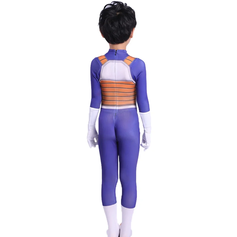 Halloween Anime Vegeta Cosplay Costume Baby Children Super Blue Battle Spandex Party Jumpsuit Costume For Adult Kid