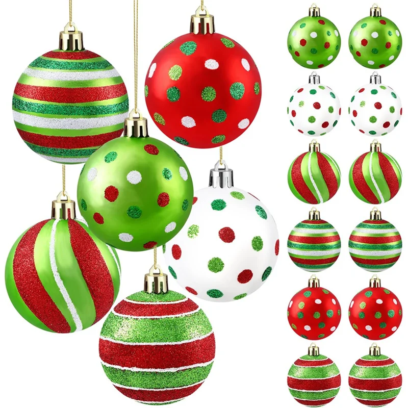 

AA01-18Pcs Christmas Balls Ornament 2.4 Inch Glittering Hanging Xmas Balls For Tree Decoration,For Home Indoor Holiday Decor