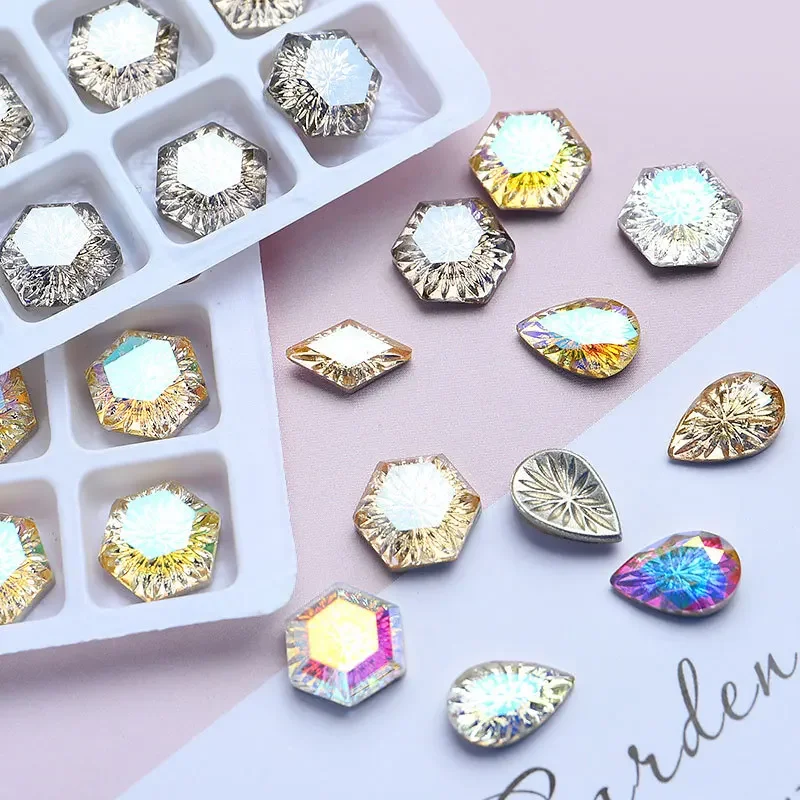 

Fashion 3D Hexagonal Waterdrop Crystal Rhinestones Nail Art Decoration High-Quality DIY Fingernail Accessories