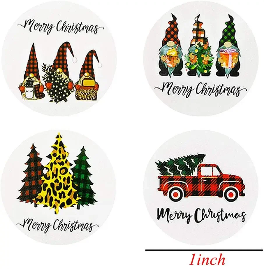 50-500Pcs Christmas Tree Santa Claus Merry Christmas Stickers 2.5cm Thank You Stickers for Gift Sealing Holiday Candy Bag Decor