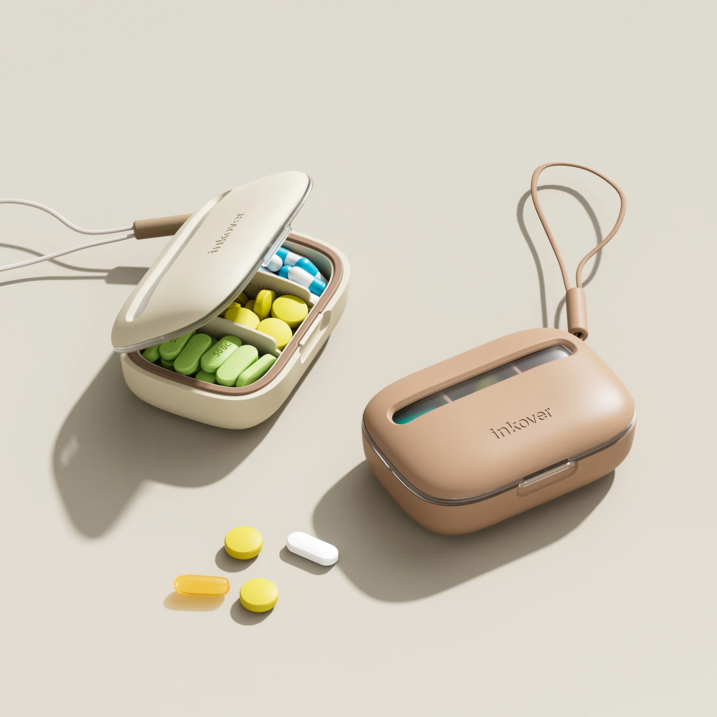 Compact Portable Pillbox with 1-3 Adjustable Compartments Removable Dividers Lanyard Included Easy Carry