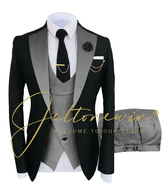 

3 Pieces Sets Blazers Jacket Pants Vest Suits Boutique Men's Casual Dress Wedding Groom Suit Coat Trousers Waistcoat Costume