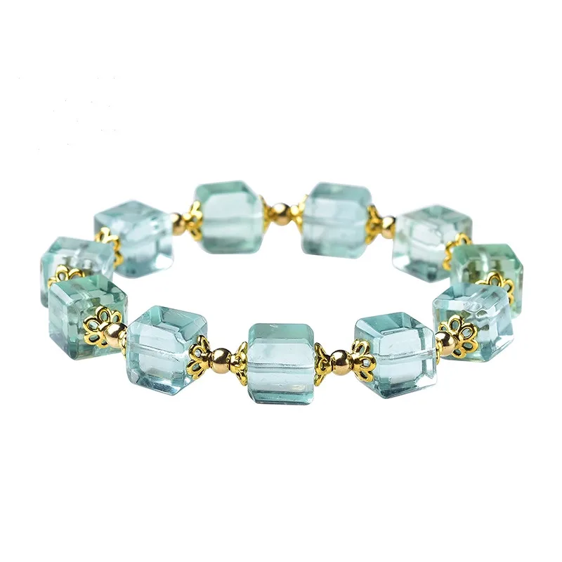 Natural Green Fluorite Crystal Clear Cube Beads Bracelet 10x10mm Crystal Apple Green Fluorite Women Men AAAAA