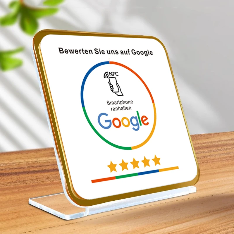 French German Dutch Arabic Spanish Polish NFC Acrylic Restaurant Table Display Stand for Google Reviews Social Media