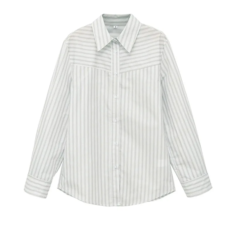 

Весенне-летняя женская полосатая рубашка оверсайз с отложным воротником, на одной пуговице, повседневная блузка с длинным рукавом, свободная рубашка