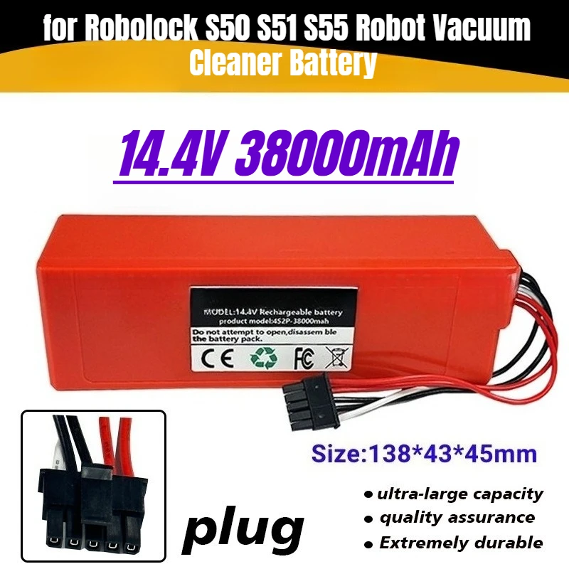 

14.4V 38000mAh Lithium Battery for Robolock S50 S51 S55 Robot Vacuum Cleaner Battery