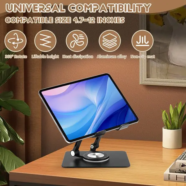 360 Rotation Foldable Laptop Bracket Mobile Phone Tablet Bracket Aluminum Alloy Desktop Lazy Backet Height Adjustable for iPad