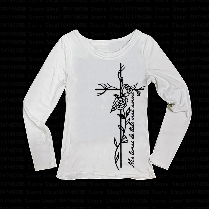 

Gothic Harajuku Vintage Punk Emo Girls Long Sleeve Tee Sexy Slim Chic Printing Tops Grunge Y2K Aesthetic Women's Streetwear