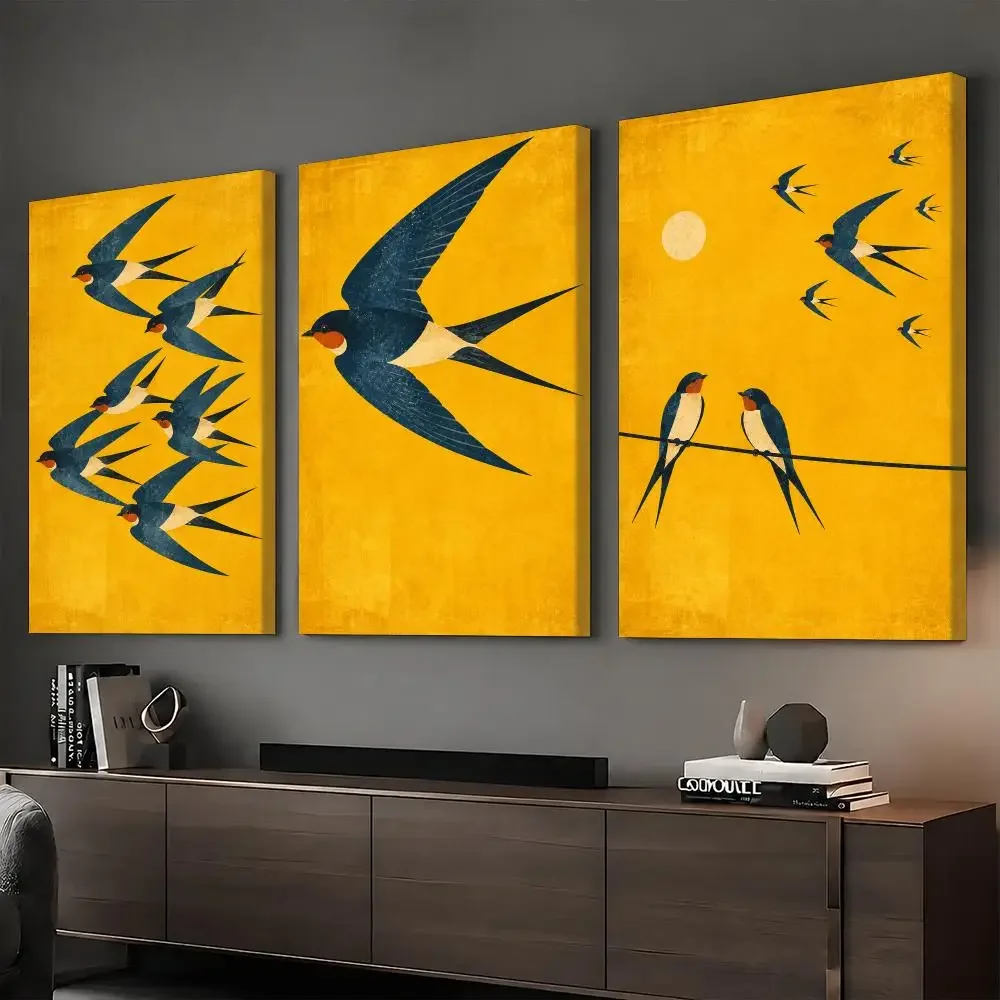 Swallow Flight Vintage Framed Wall Painting HD Canvas Print Poster Wall Art | Optional Frame | Modern Hallway Decor