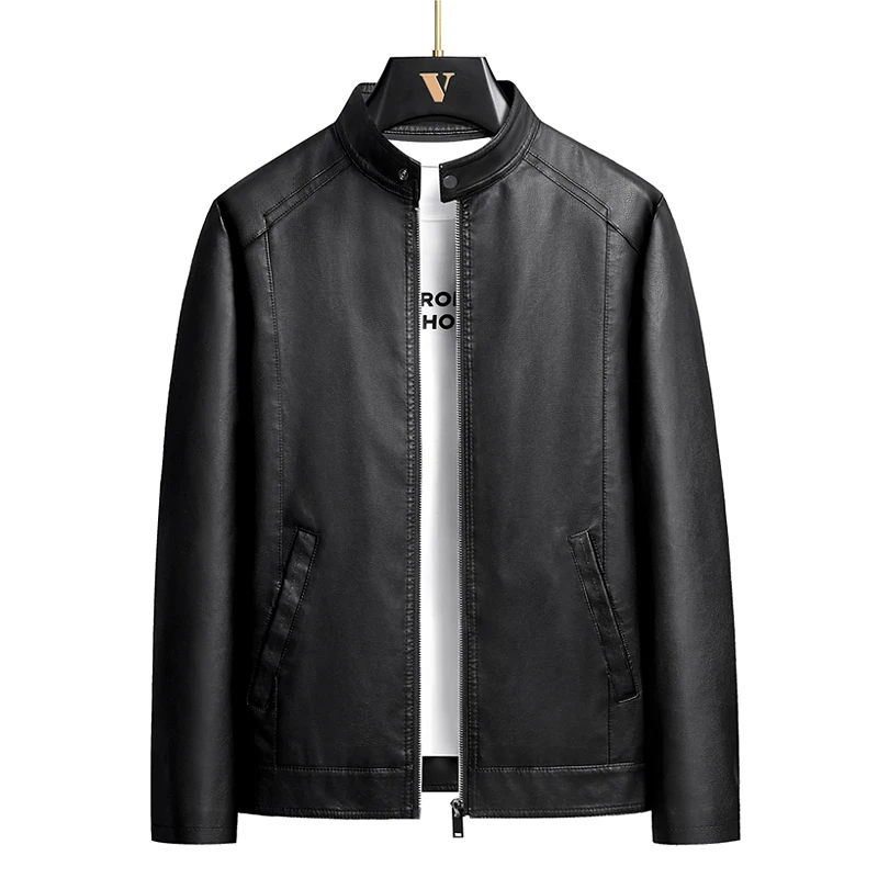 

Men's Faux Leather Jacket Spring Autumn Fashion Trendy Solid Color Business Casual Style Biker Coat Daily Commuter Streetwear
