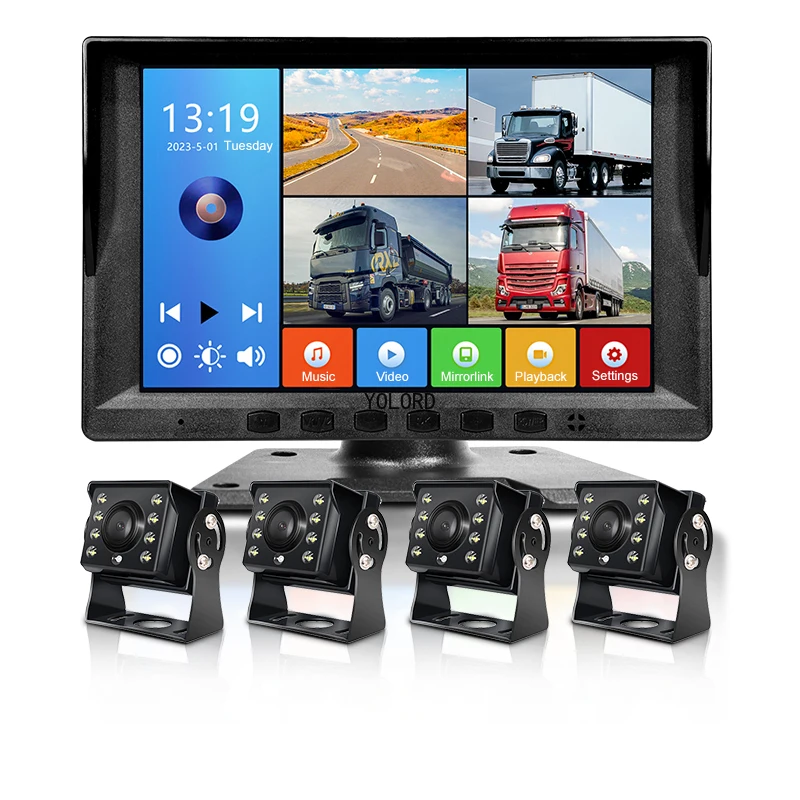 8 Inch Backup Camera Monitor Kit MP5 Player Dash Cam DVR Record 12V 24V AHD 1080P Real Time Reverse Packing System for Truck Bus