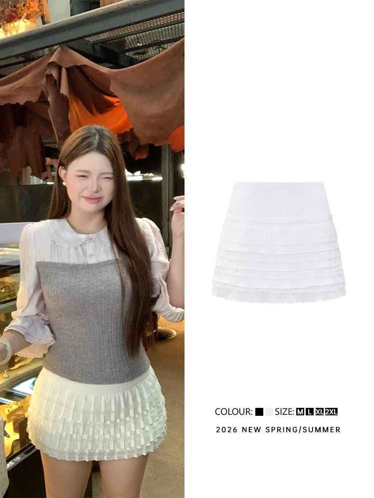 

Женская многослойная юбка больших размеров с кружевом, в стиле принцесс, А-силуэт, из полиэстера, без рукавов, повседневная короткая юбка