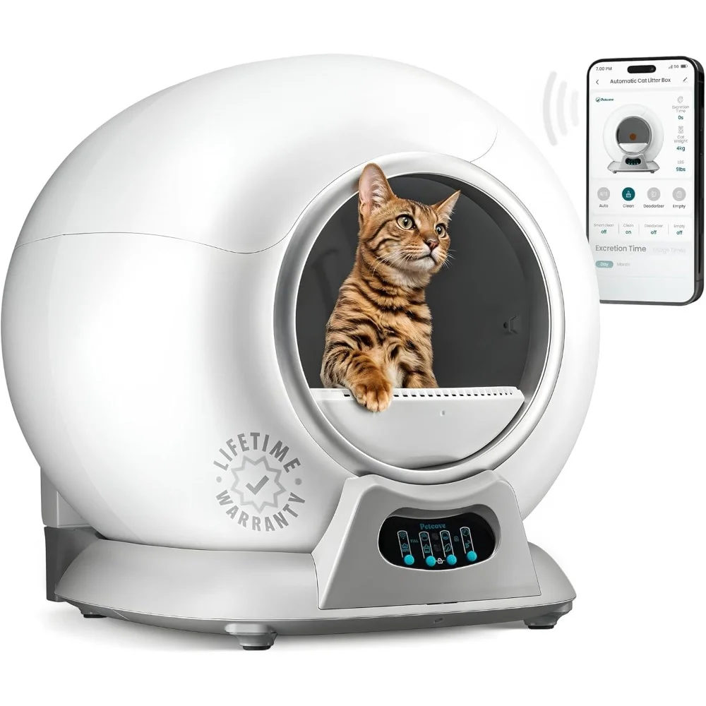 

Самоочищающийся автоматический лоток для нескольких кошек XL, большая емкость, контроль запаха, тихая работа, приложение безопасности против защемления