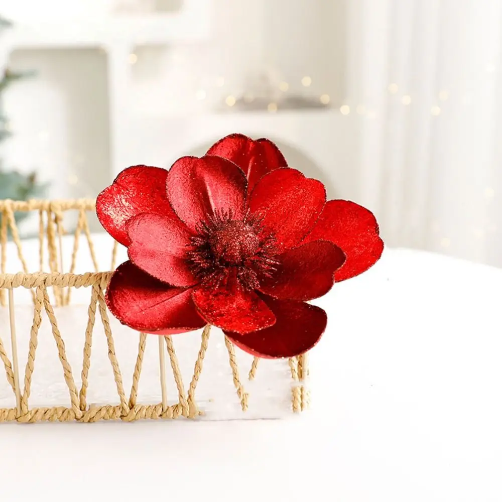 Flower Head Artificial Christmas Flowers Multi-color Handmade Simulated Christmas Flower Glitter DIY Xmas Tree Ornaments Wedding