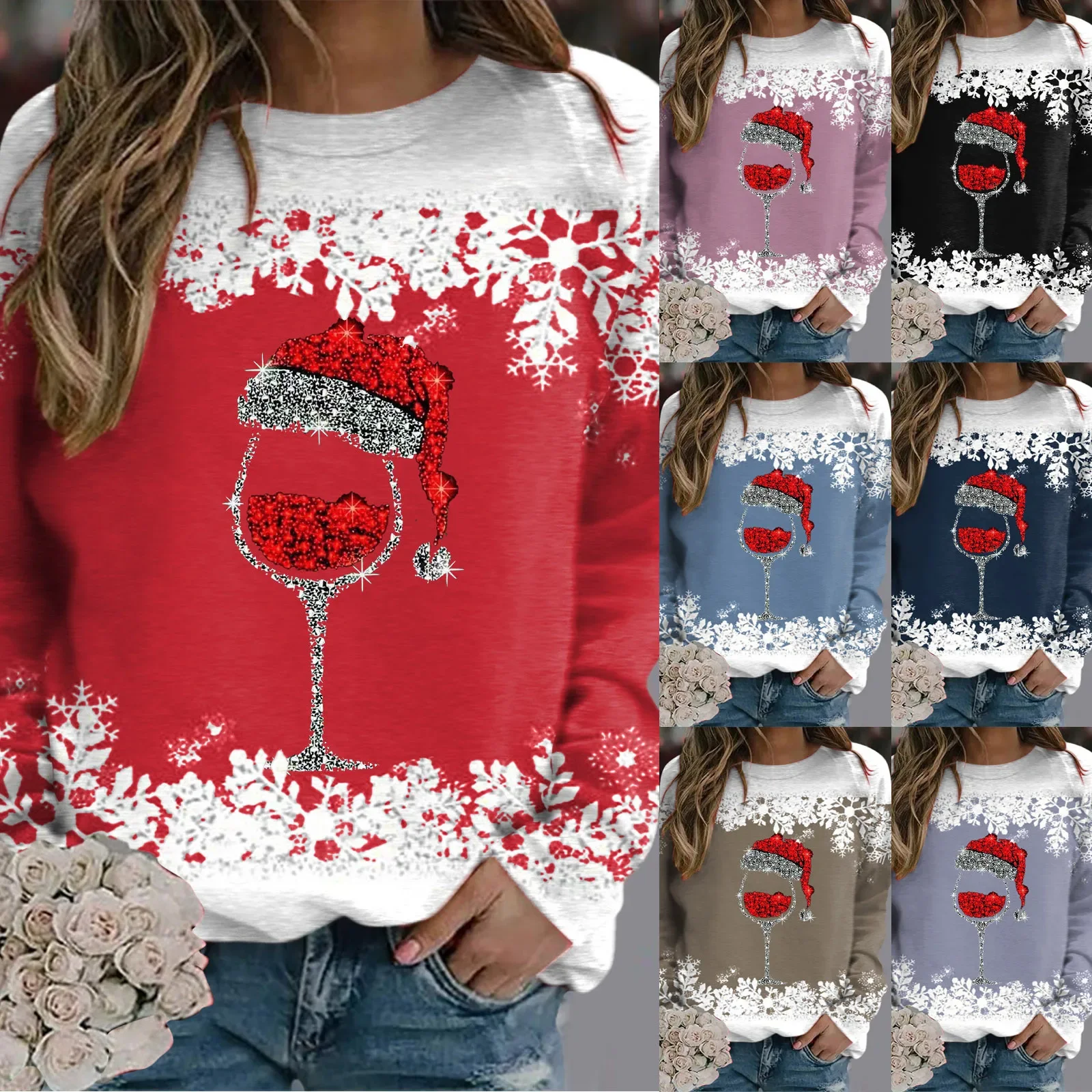 Women's Sweatshirts 2024 Christmas Fashion Snowflake Patchwork Long Sleeve Crewneck Pullovers Tops Autumn WInter Loose Sweater