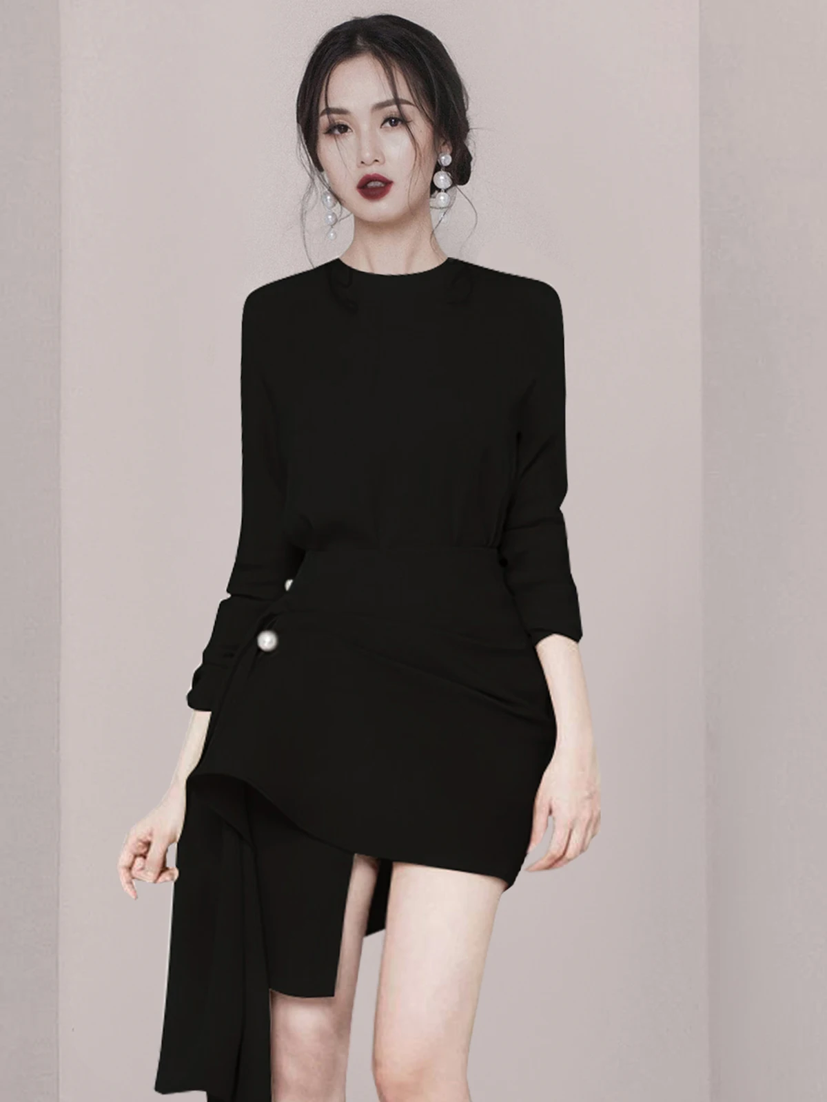 

Asymmetric Bla Waist-Cinching Two-Piece Set Dr Ele Evening Gown Women's Faion Spring New Sle Polyester Fiber